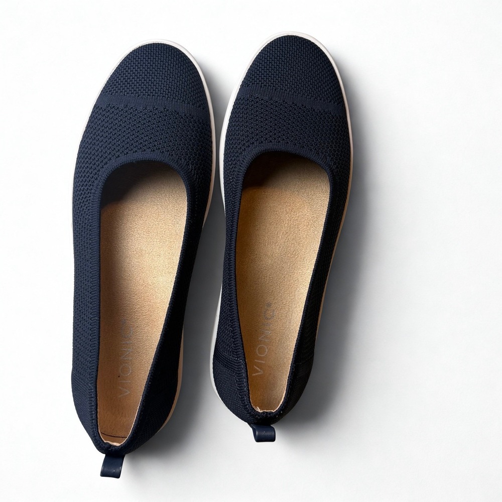 Vionic Uptown Flats Womens 8.5 Navy Knit Skimmer Comfort Orthotic Shoes Slip On - Picture 5 of 9